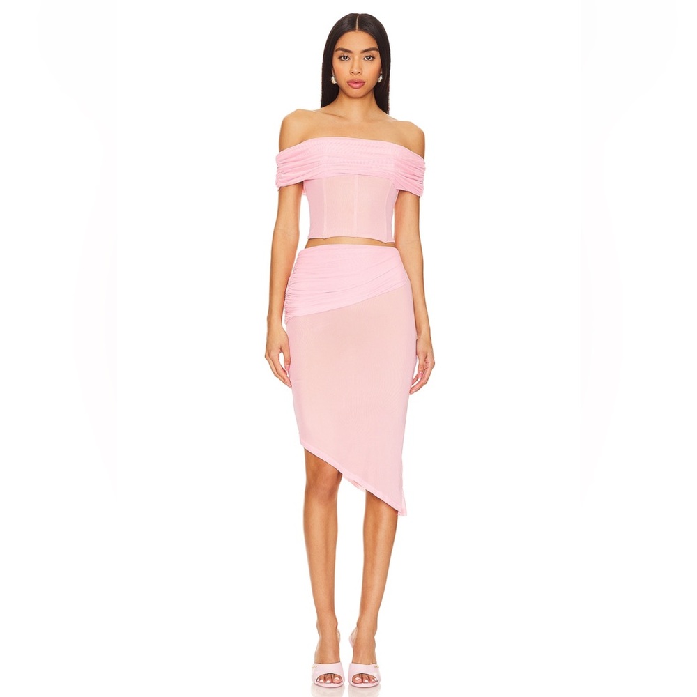 Superdown Mesh Skirt Set- Pink